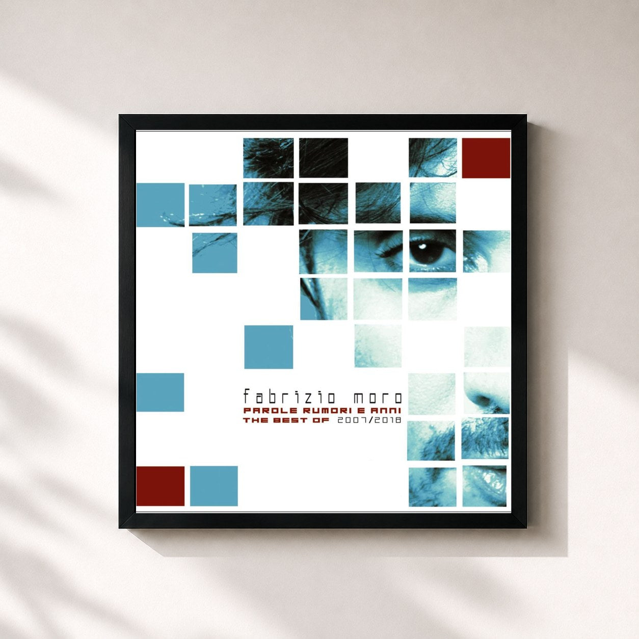 #noir Tableau carré de l'album Parole rumori e anni de Fabrizio Moro, cadre noir 32x32 cm