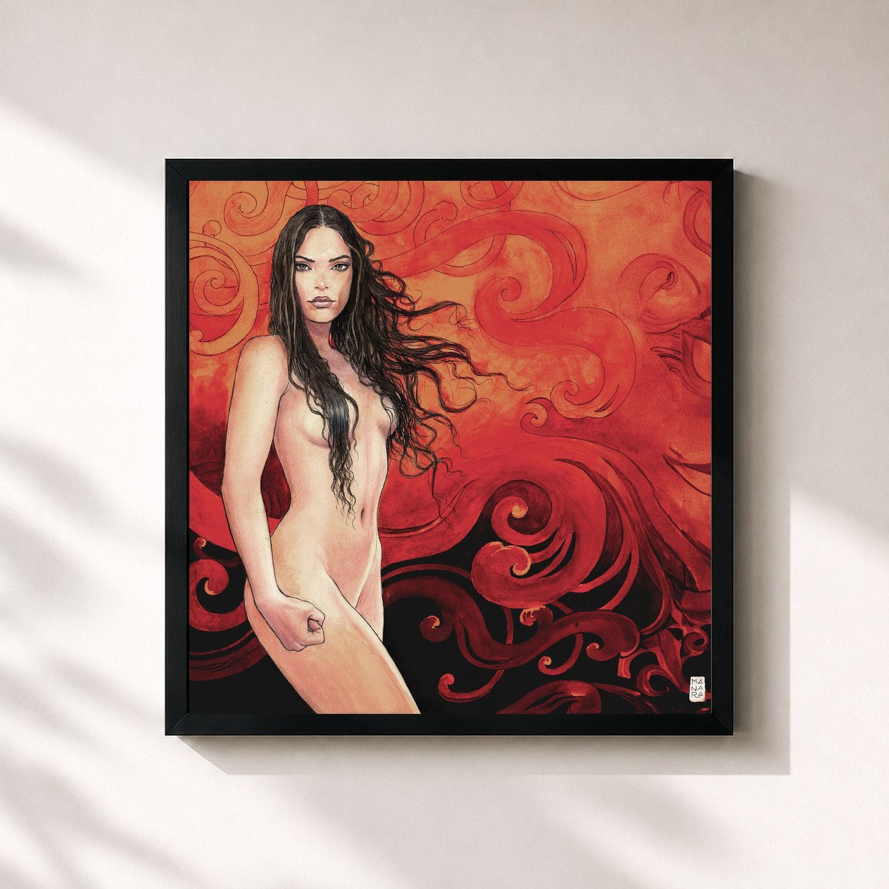 #noir Tableau carré de l'album RED LIGHT de ELODIE, cadre noir 32x32 cm
