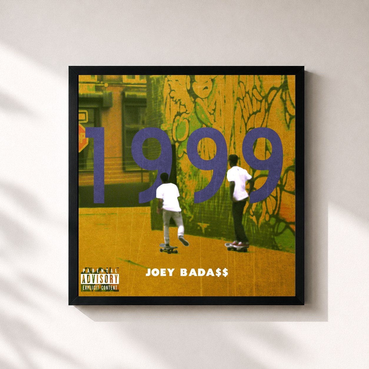 #noir Tableau carré de l'album 1999 de Joey Bada$$, cadre noir 32x32 cm