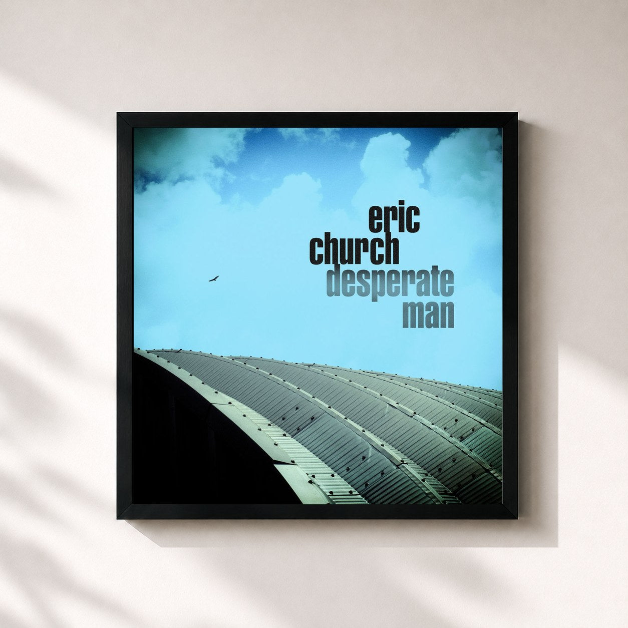 #noir Tableau carré de l'album Desperate Man de Eric Church, cadre noir 32x32 cm