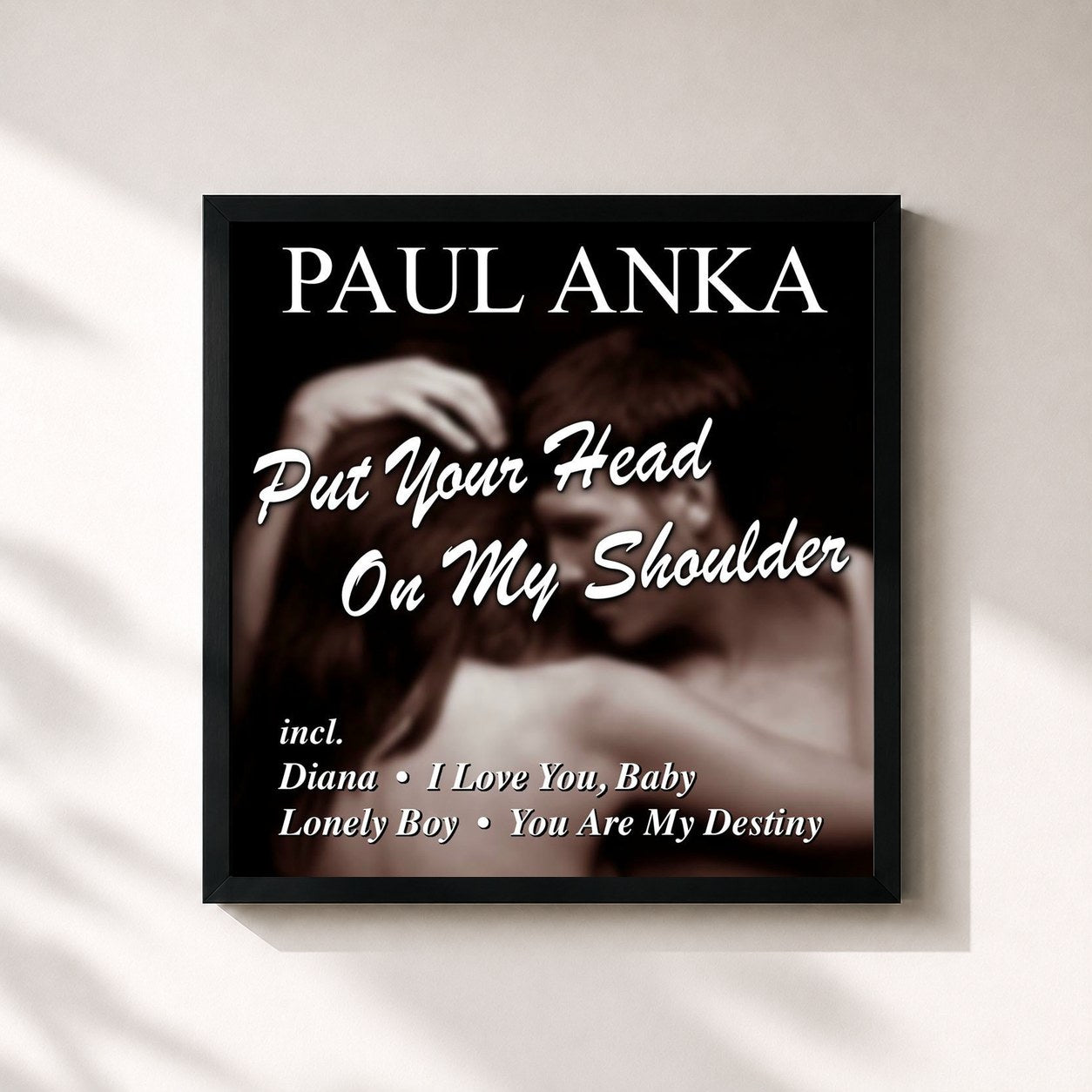 #noir Tableau carré de l'album Put Your Head On My Shoulder de Paul Anka, cadre noir 32x32 cm