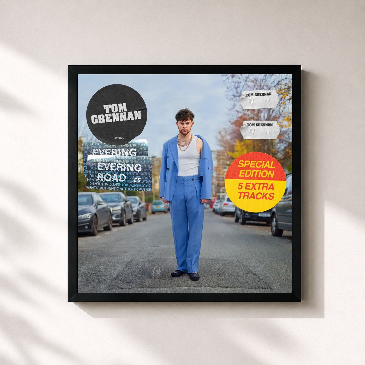 #noir Tableau carré de l'album Evering Road (Special Edition) de Tom Grennan, cadre noir 32x32 cm