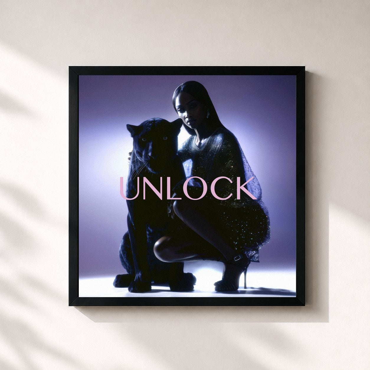 #noir Tableau carré de l'album Unlock de Luciano, cadre noir 32x32 cm