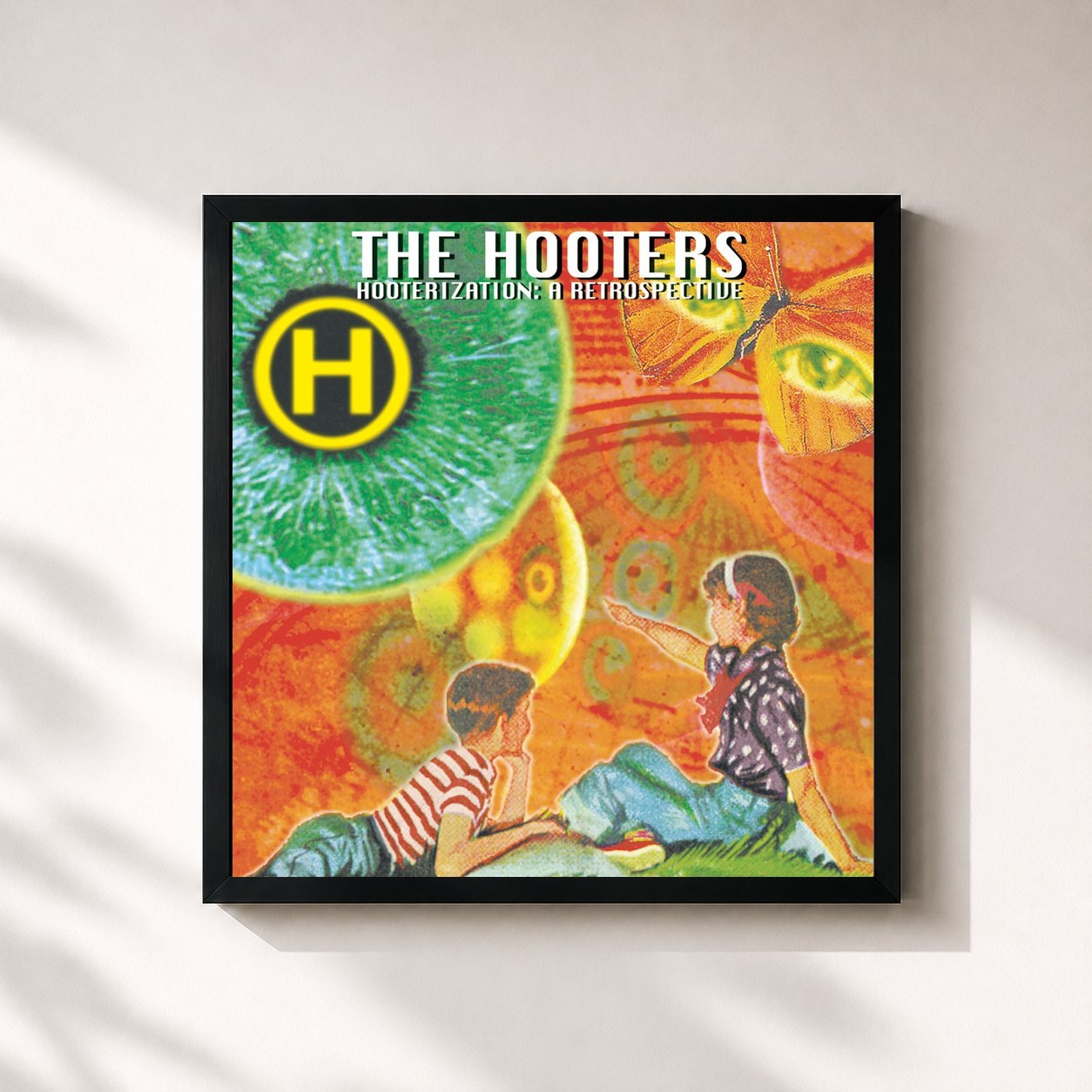 #noir Tableau carré de l'album Hooterization: A Retrospective de The Hooters, cadre noir 32x32 cm