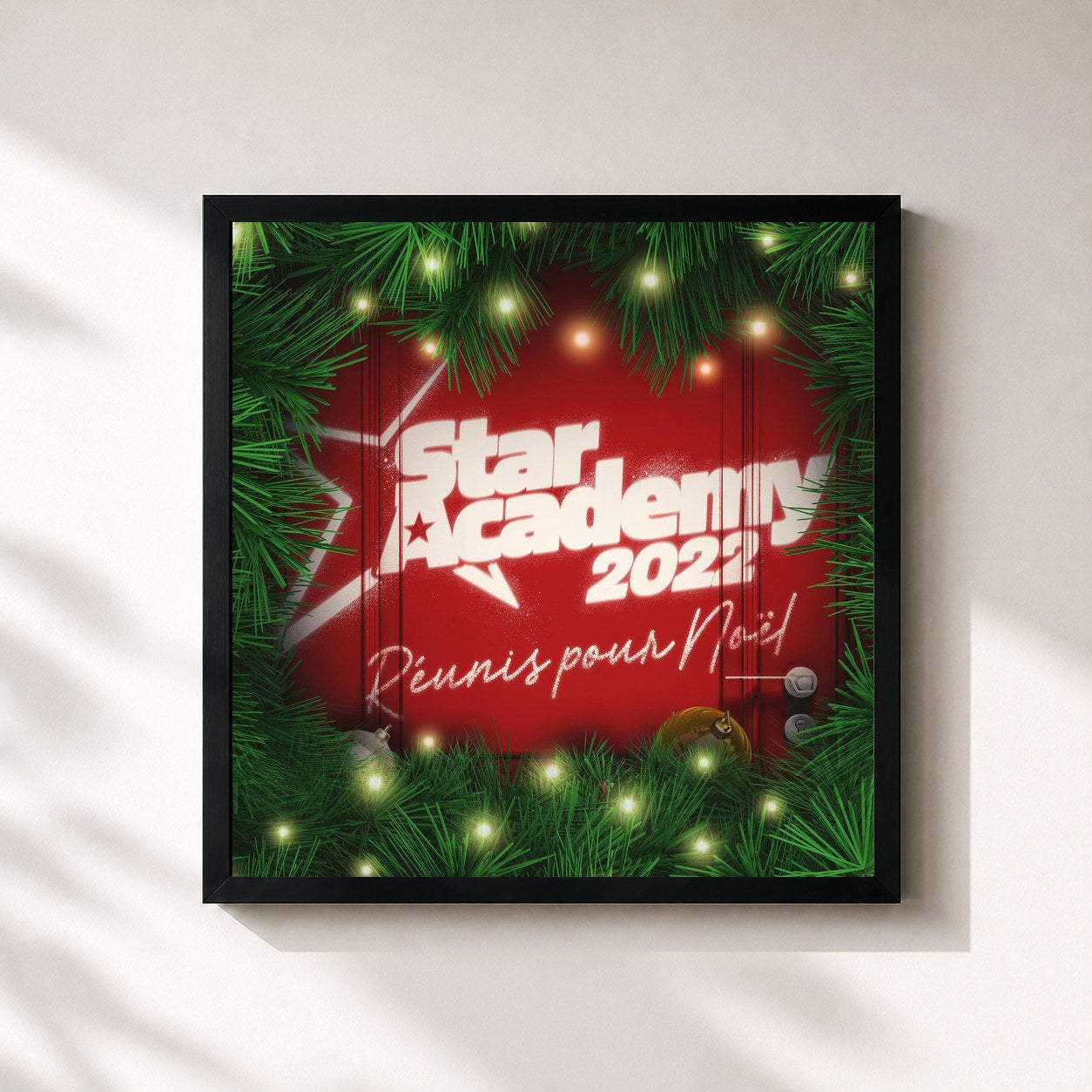 #noir Tableau carré de l'album Réunis pour Noël de Star Academy, cadre noir 32x32 cm