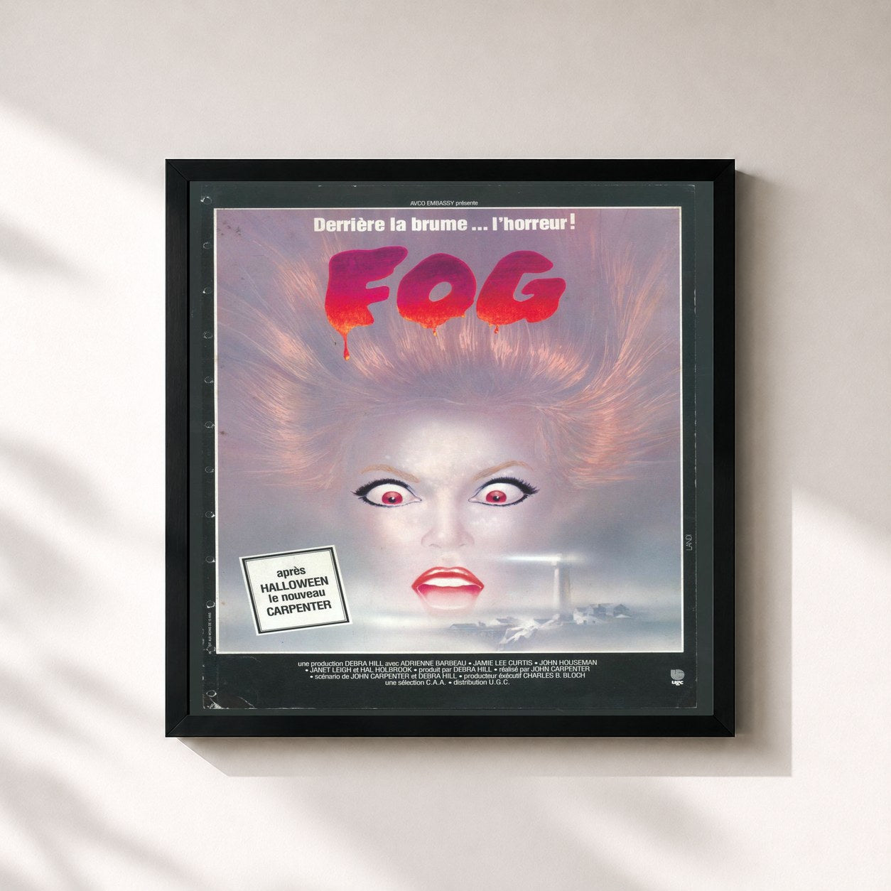 #noir Tableau carré de l'album The Fog (Original Motion Picture Soundtrack) de John Carpenter, cadre noir 32x32 cm