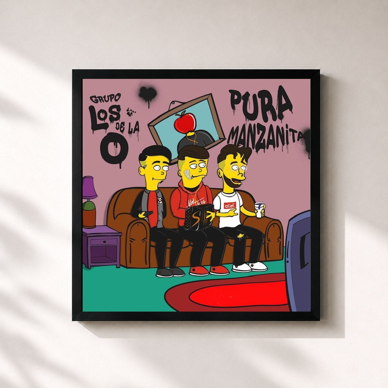 #noir Tableau carré de l'album Pura Manzanita de Grupo Los de la O, cadre noir 32x32 cm