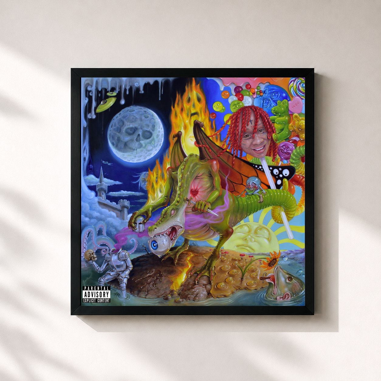 #noir Tableau carré de l'album Trip At Knight de Trippie Redd, cadre noir 32x32 cm