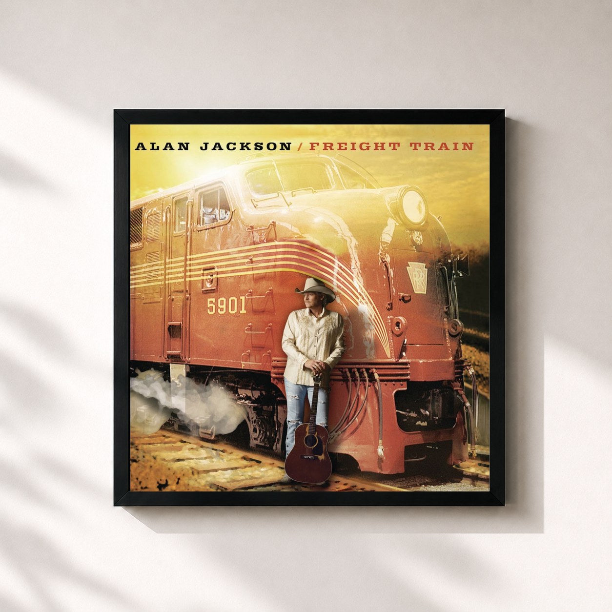 #noir Tableau carré de l'album Freight Train de Alan Jackson, cadre noir 32x32 cm