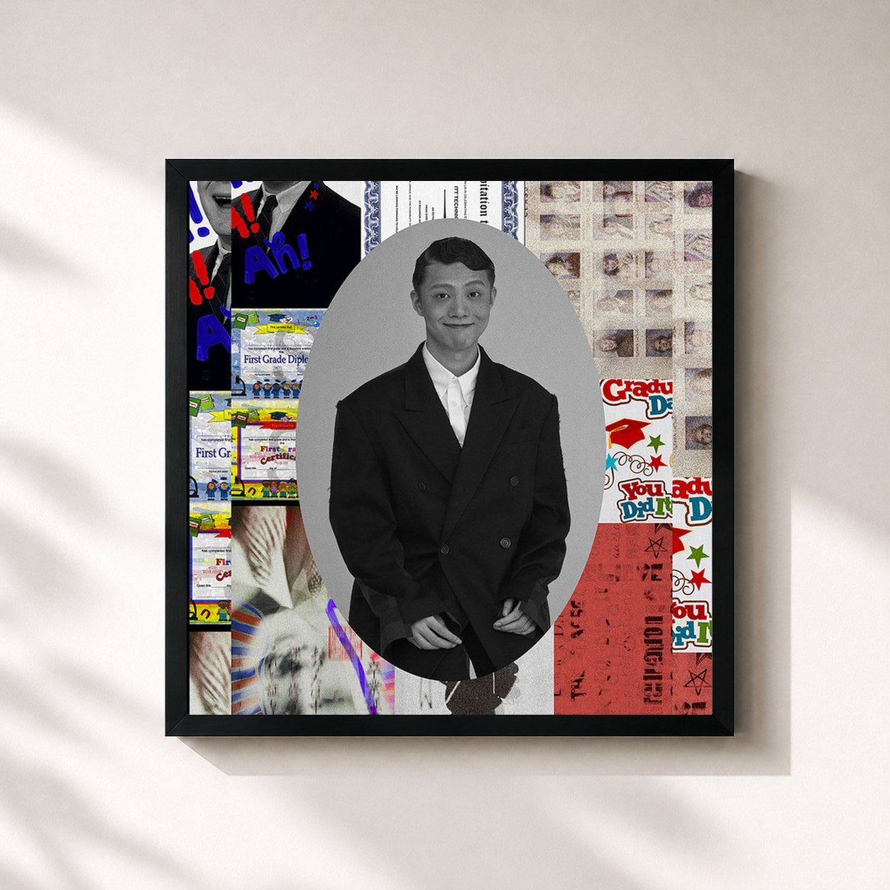 #noir Tableau carré de l'album Graduation de Giriboy, cadre noir 32x32 cm