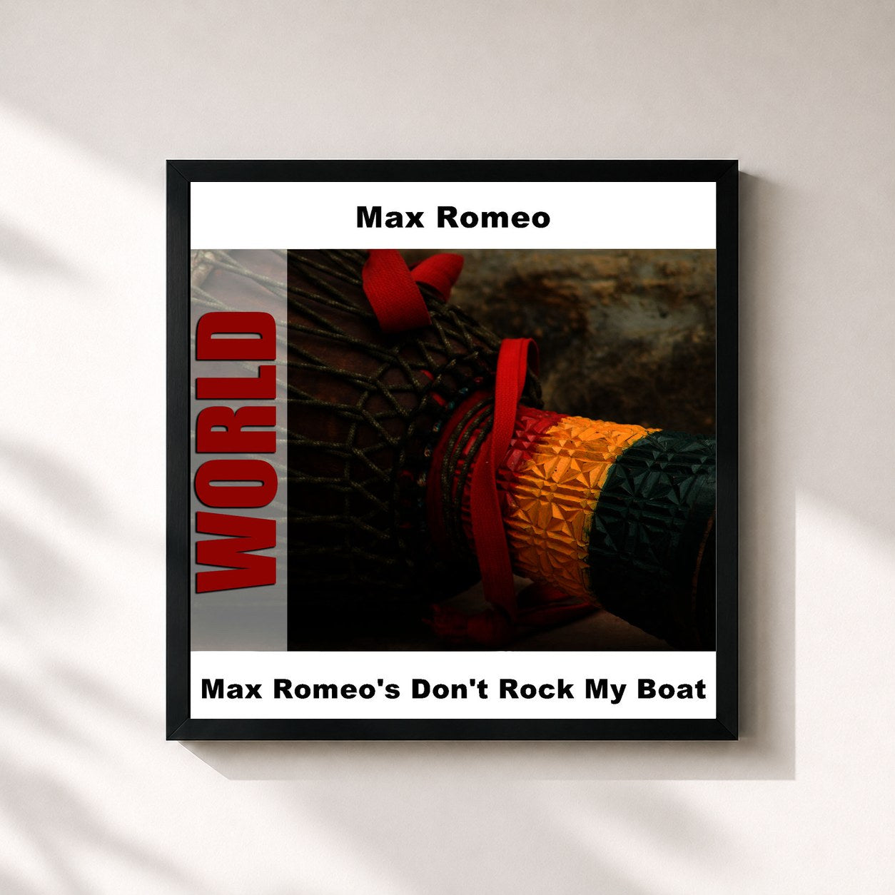#noir Tableau carré de l'album Max Romeo's Don't Rock My Boat de Max Romeo, cadre noir 32x32 cm