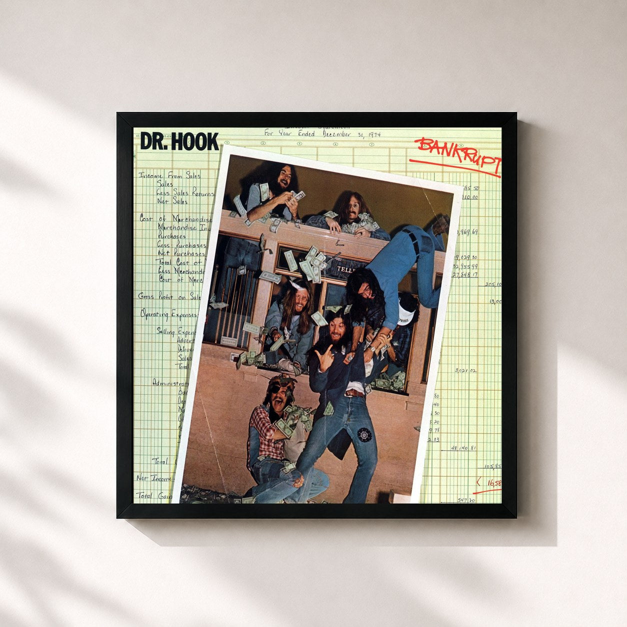 #noir Tableau carré de l'album Bankrupt de Dr. Hook, cadre noir 32x32 cm