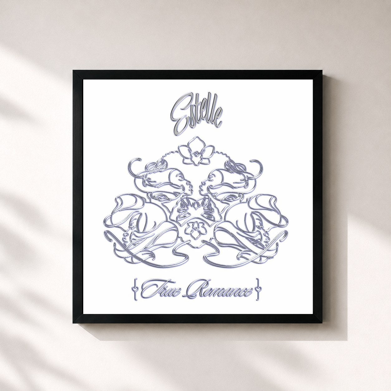#noir Tableau carré de l'album True Romance de Estelle, cadre noir 32x32 cm