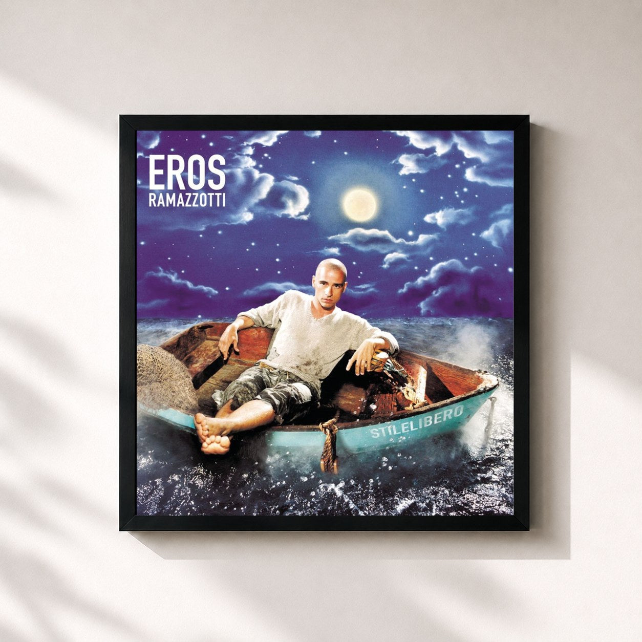 #noir Tableau carré de l'album Stilelibero de Eros Ramazzotti, cadre noir 32x32 cm