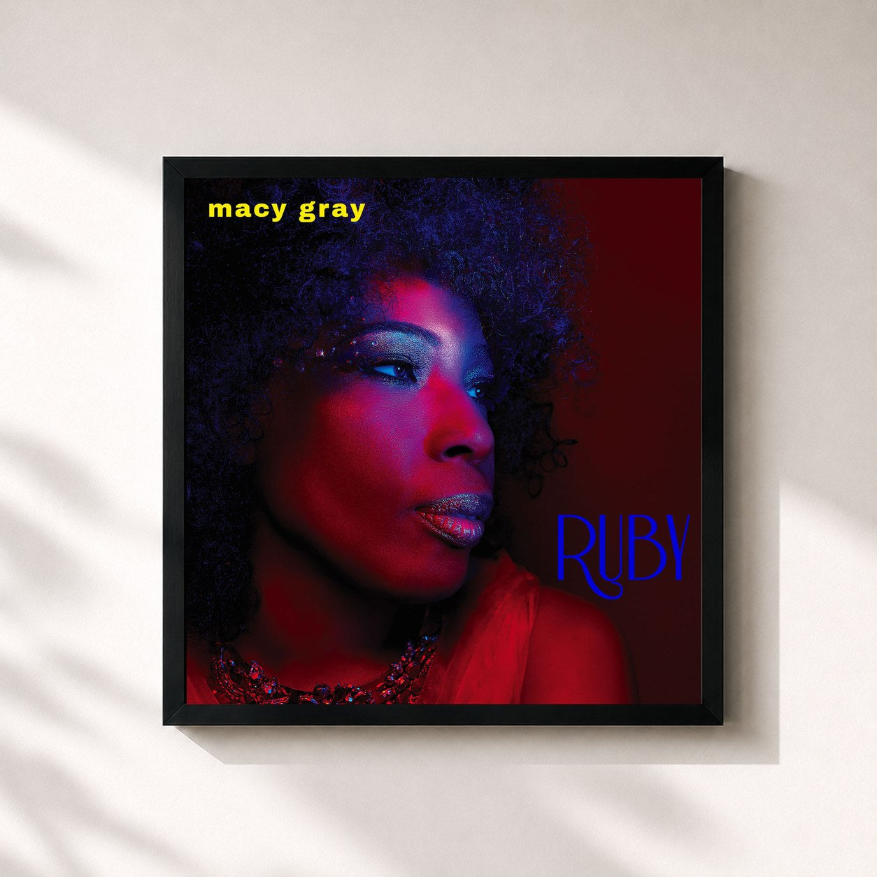 #noir Tableau carré de l'album Ruby de Macy Gray, cadre noir 32x32 cm