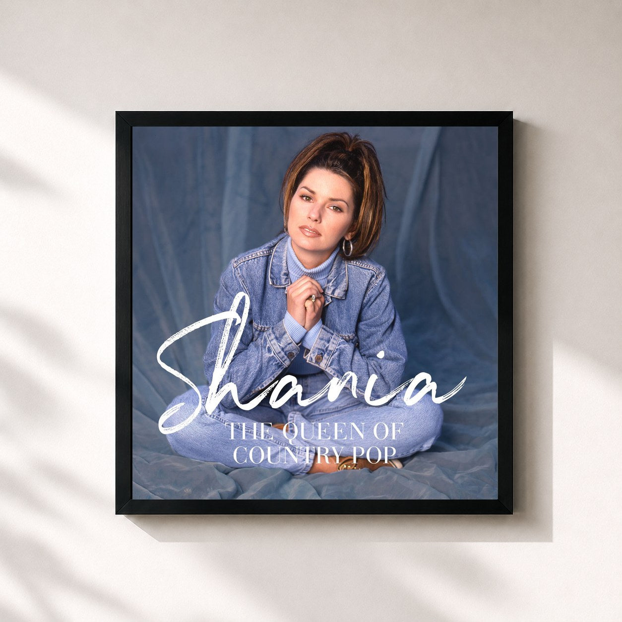 #noir Tableau carré de l'album Shania: The Queen Of Country Pop de Shania Twain, cadre noir 32x32 cm