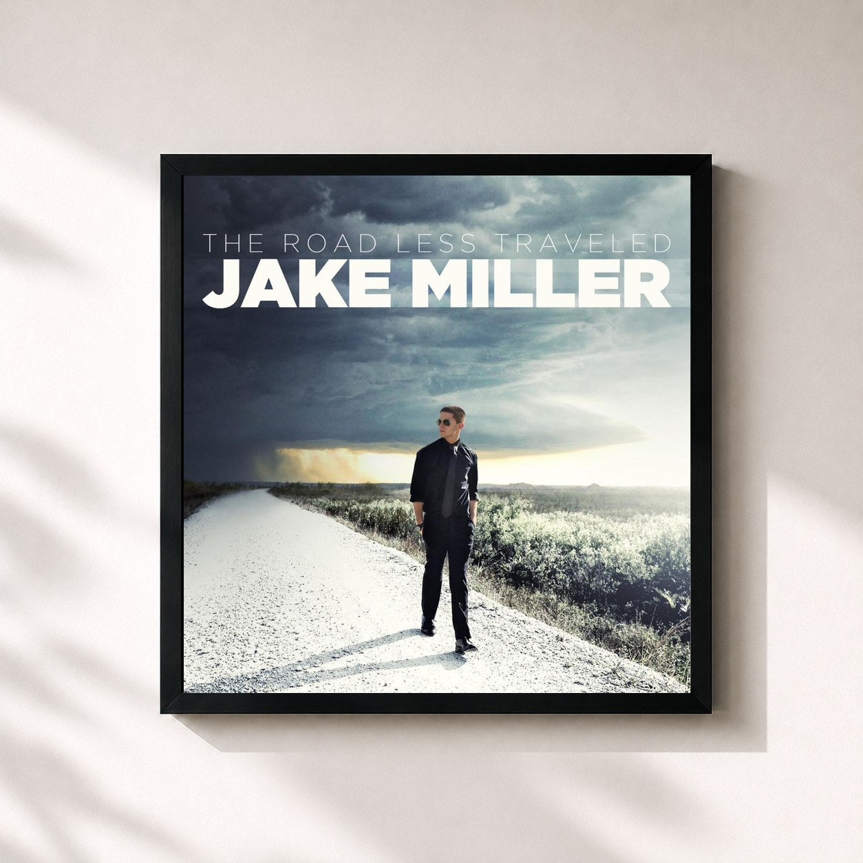 #noir Tableau carré de l'album The Road Less Traveled de Jake Miller, cadre noir 32x32 cm