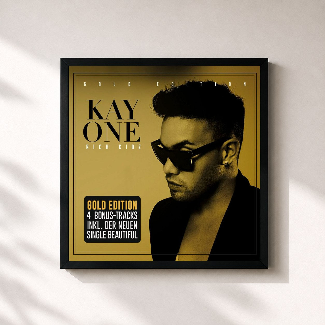 #noir Tableau carré de l'album Rich Kidz (Gold Edition) de Kay One, cadre noir 32x32 cm