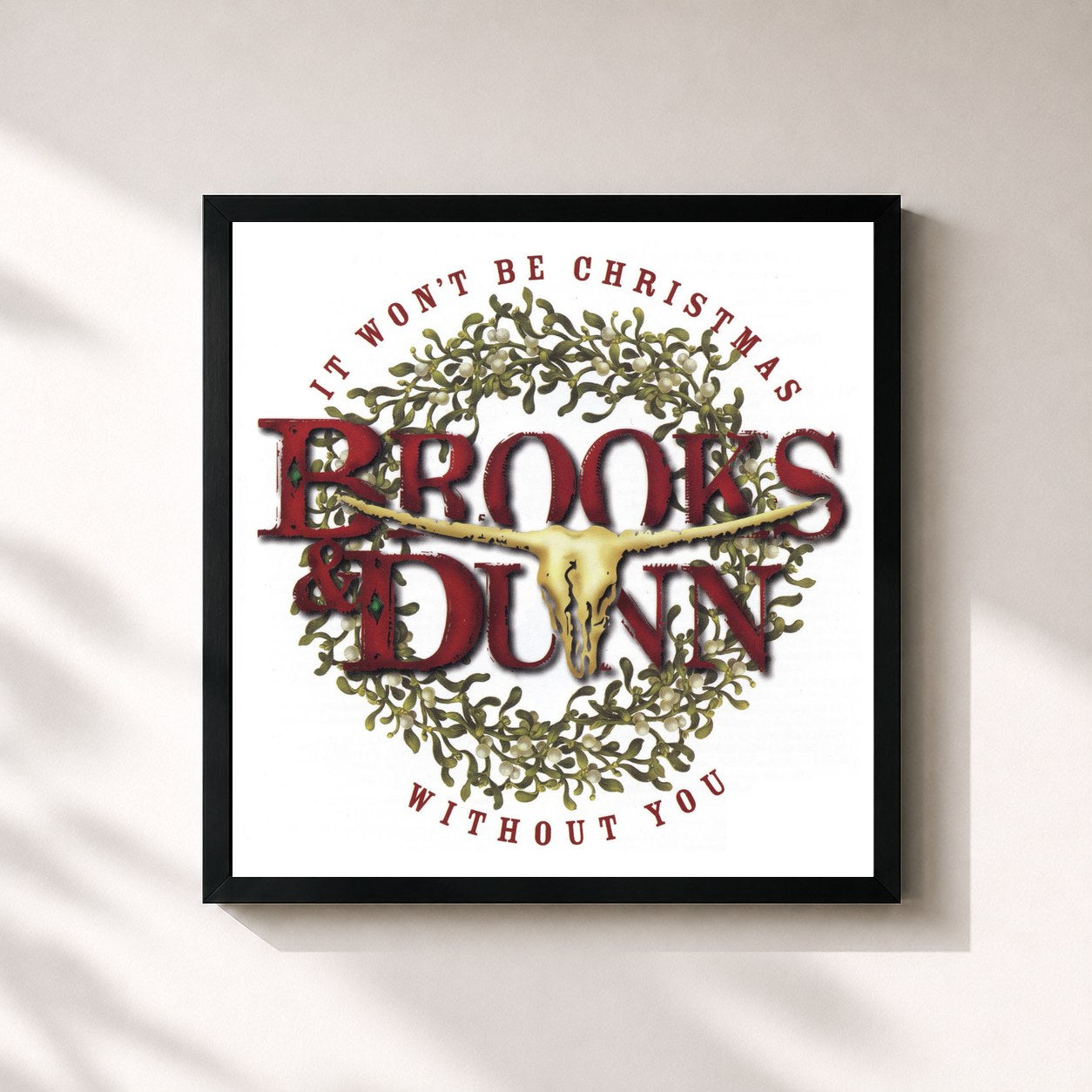 #noir Tableau carré de l'album It Won't Be Christmas Without You de Brooks & Dunn, cadre noir 32x32 cm