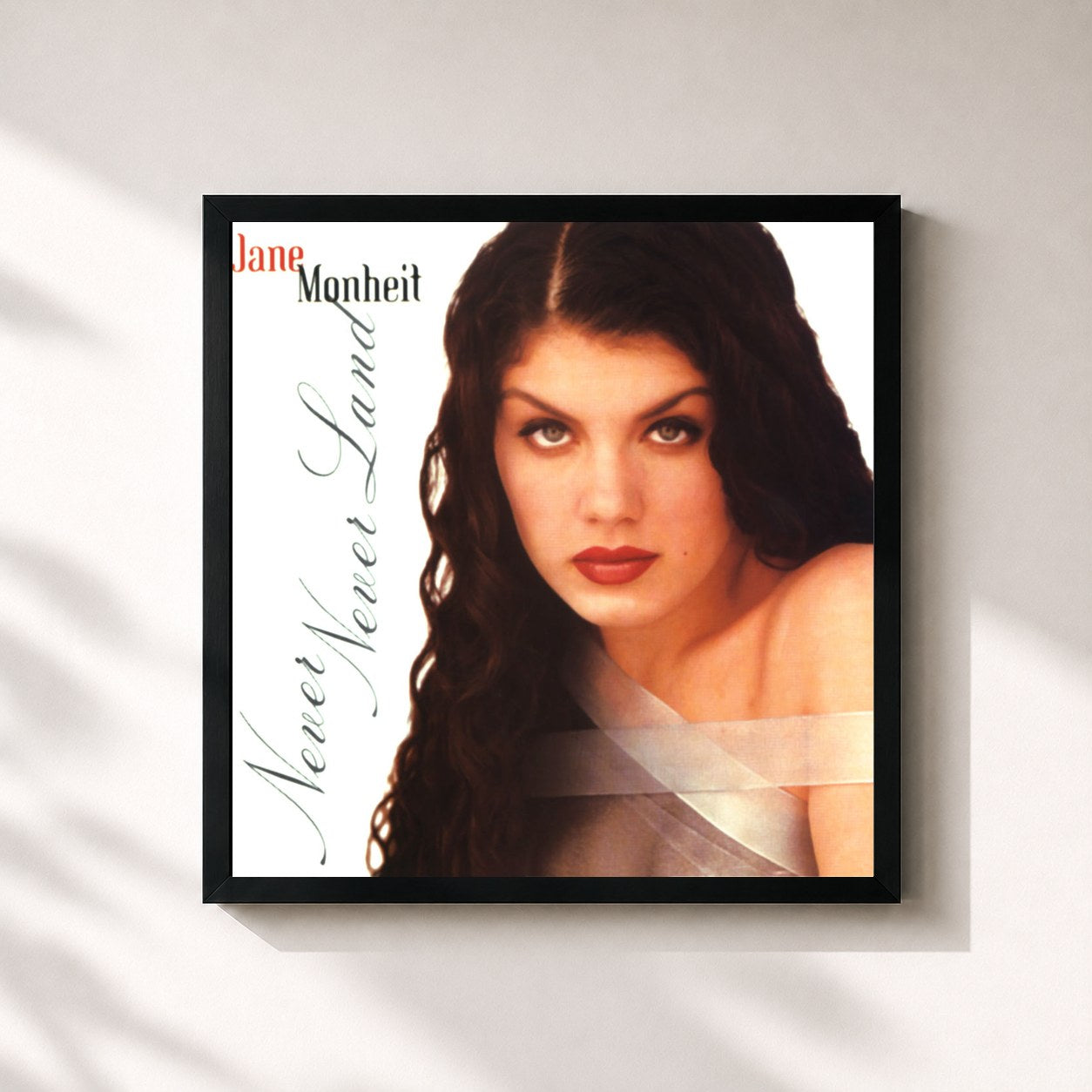 #noir Tableau carré de l'album Never Never Land de Jane Monheit, cadre noir 32x32 cm