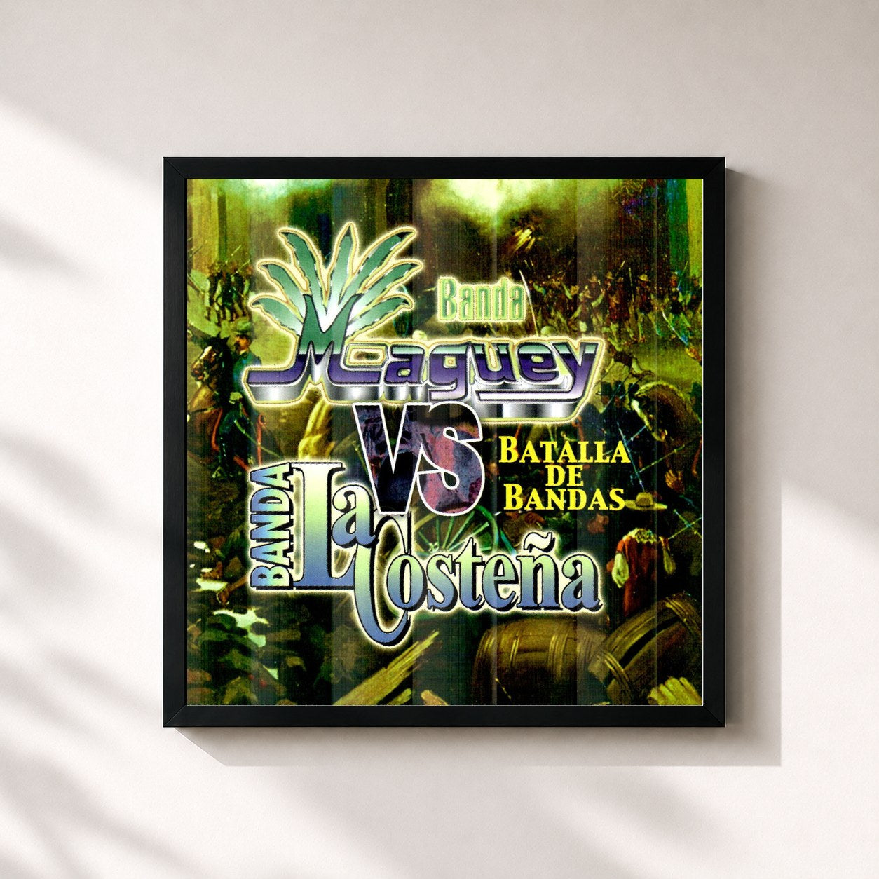 #noir Tableau carré de l'album Batalla de Bandas de Banda Maguey, cadre noir 32x32 cm