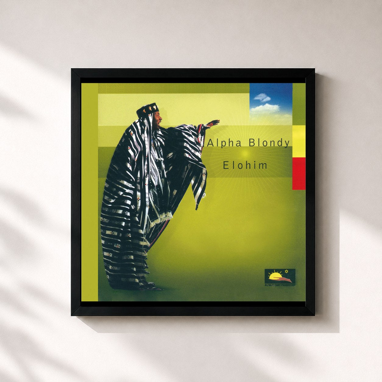 #noir Tableau carré de l'album Elohim (2010 Remastered Edition) de Alpha Blondy, cadre noir 32x32 cm