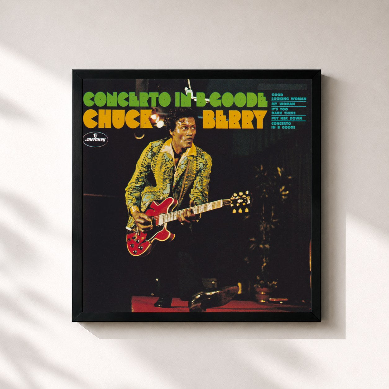 #noir Tableau carré de l'album Concerto In B Goode de Chuck Berry, cadre noir 32x32 cm