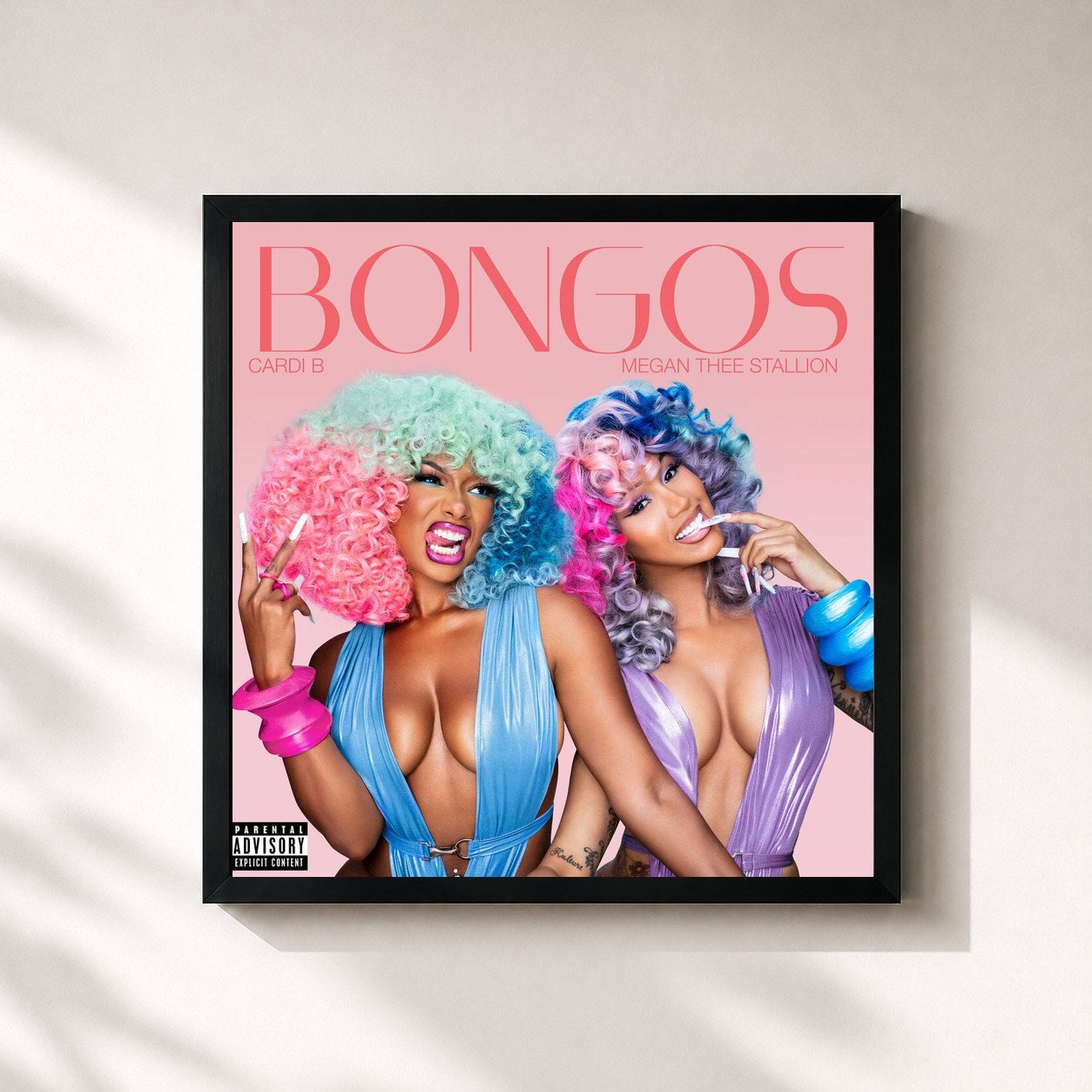 #noir Tableau carré de l'album Bongos: The Pack de Cardi B, cadre noir 32x32 cm