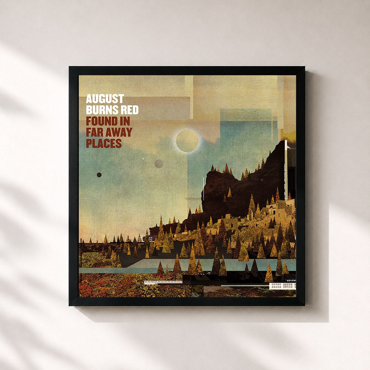 #noir Tableau carré de l'album Found In Far Away Places de August Burns Red, cadre noir 32x32 cm