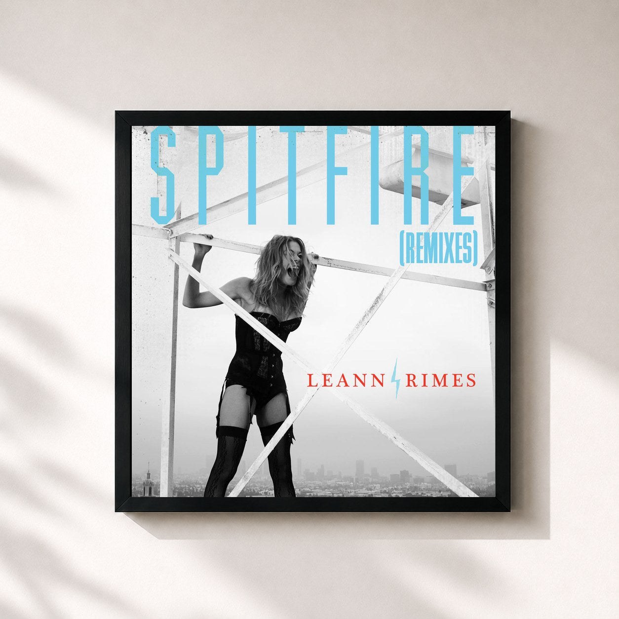 #noir Tableau carré de l'album Spitfire (Remixes) de LeAnn Rimes, cadre noir 32x32 cm