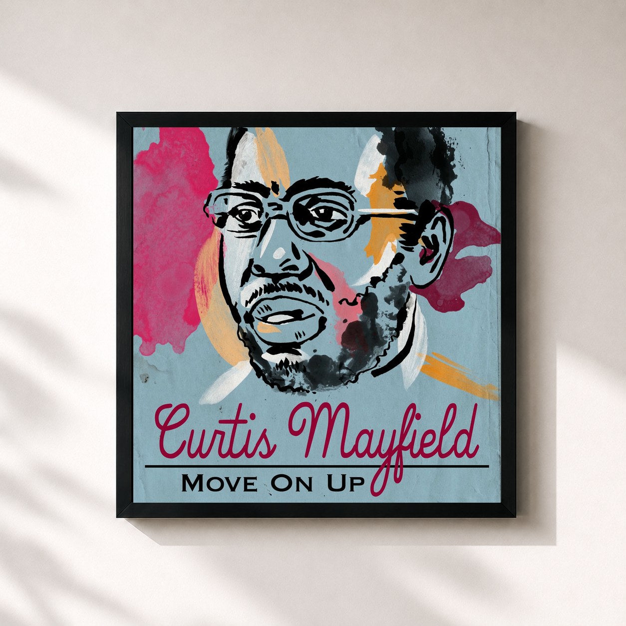 #noir Tableau carré de l'album Move On Up de Curtis Mayfield, cadre noir 32x32 cm