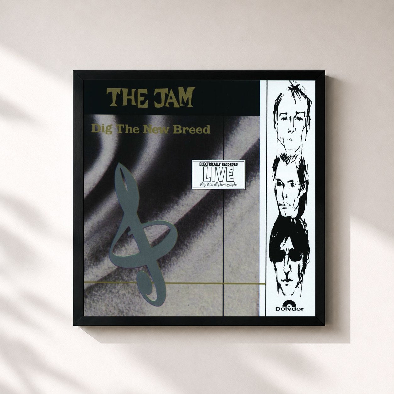 #noir Tableau carré de l'album Dig The New Breed de The Jam, cadre noir 32x32 cm