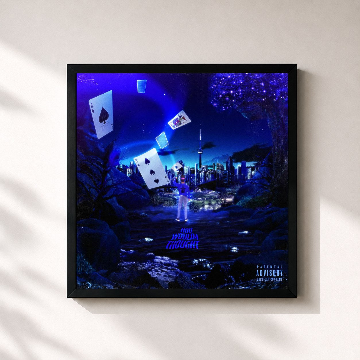 #noir Tableau carré de l'album HOU WOULDA THOUGHT de Houdini, cadre noir 32x32 cm