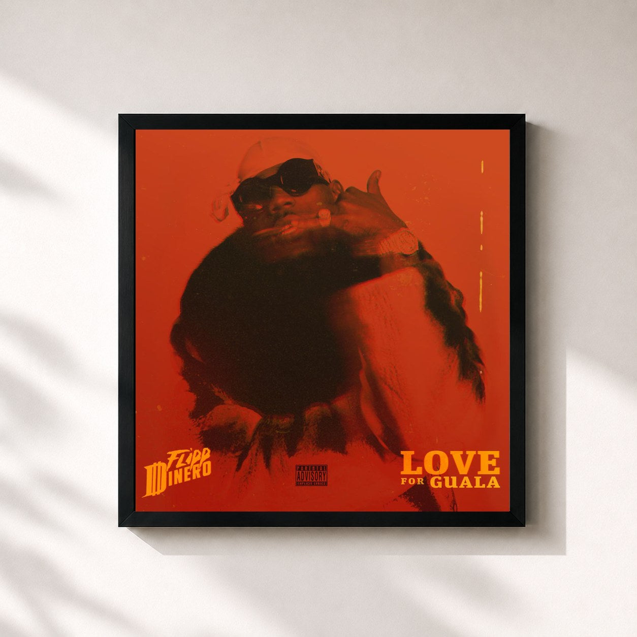 #noir Tableau carré de l'album LOVE FOR GUALA de Flipp Dinero, cadre noir 32x32 cm