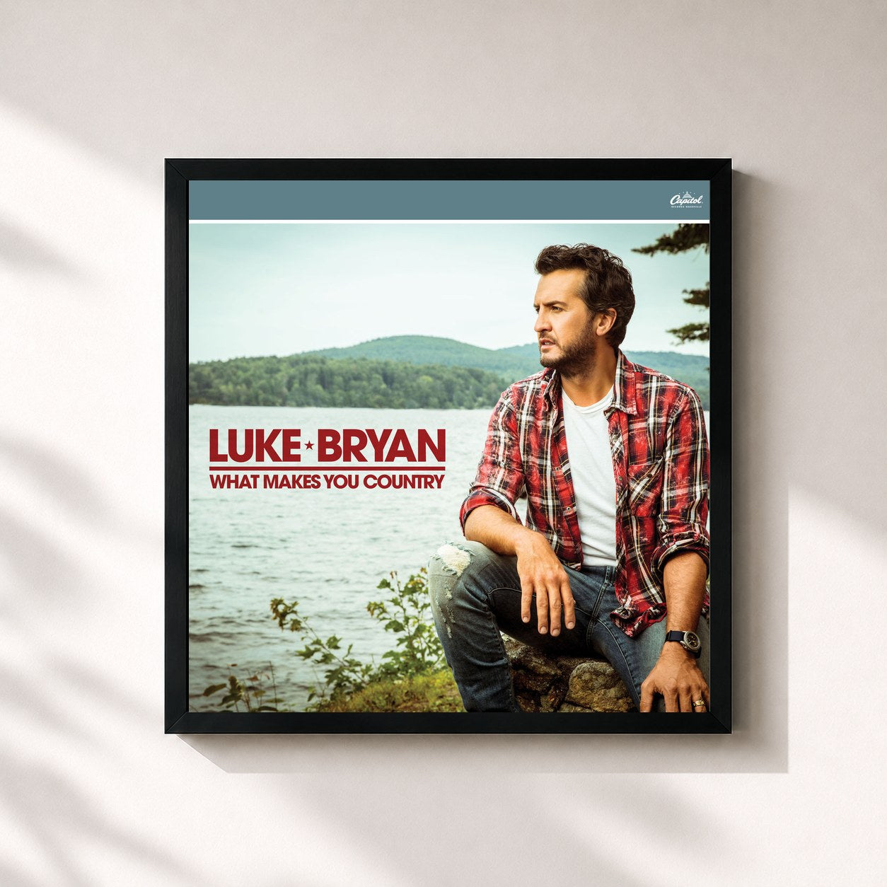 #noir Tableau carré de l'album What Makes You Country de Luke Bryan, cadre noir 32x32 cm
