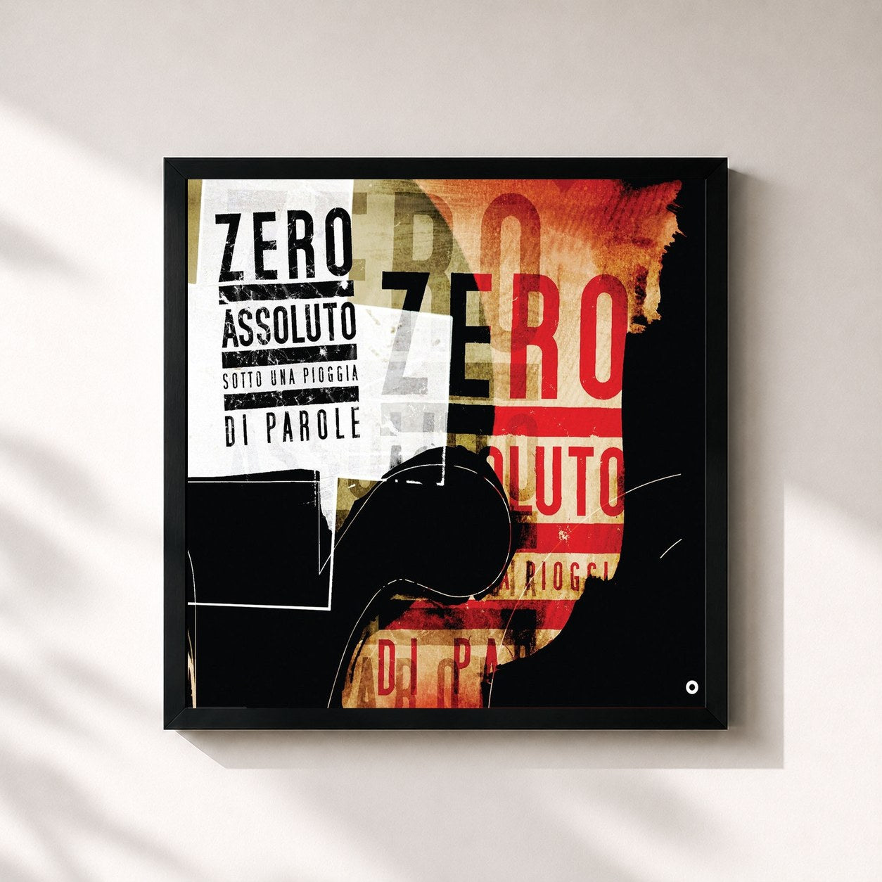 #noir Tableau carré de l'album Sotto una pioggia di parole de Zero Assoluto, cadre noir 32x32 cm