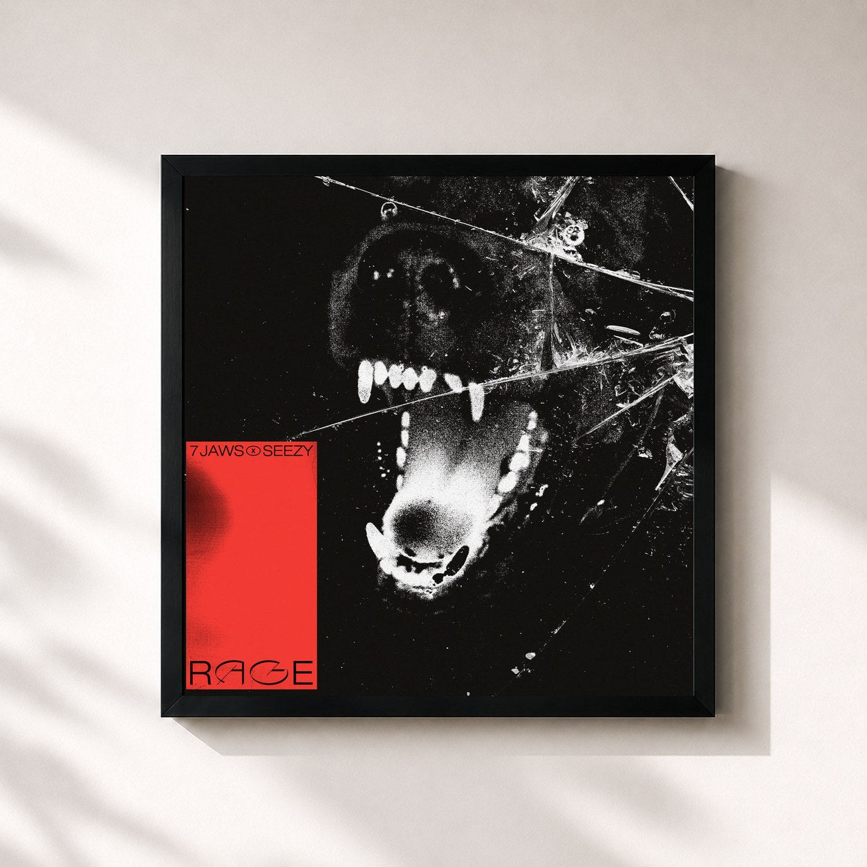 #noir Tableau carré de l'album RAGE de 7 Jaws, cadre noir 32x32 cm