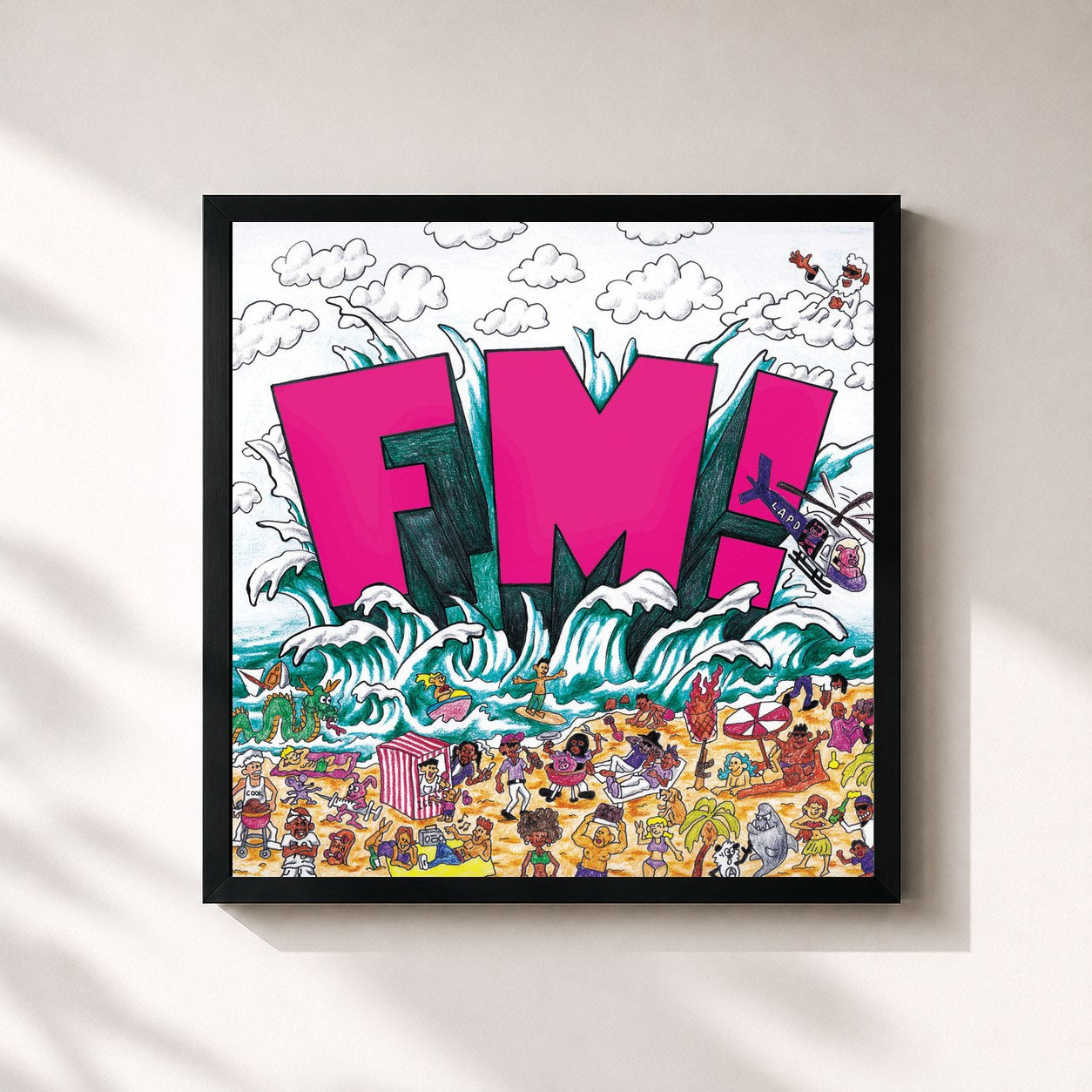 #noir Tableau carré de l'album FM! de Vince Staples, cadre noir 32x32 cm