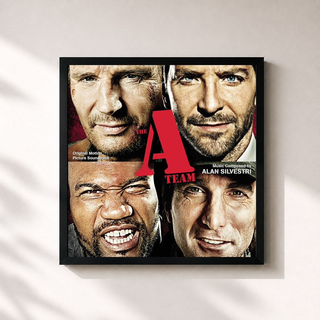 #noir Tableau carré de l'album The A-Team (Original Motion Picture Score) de Alan Silvestri, cadre noir 32x32 cm