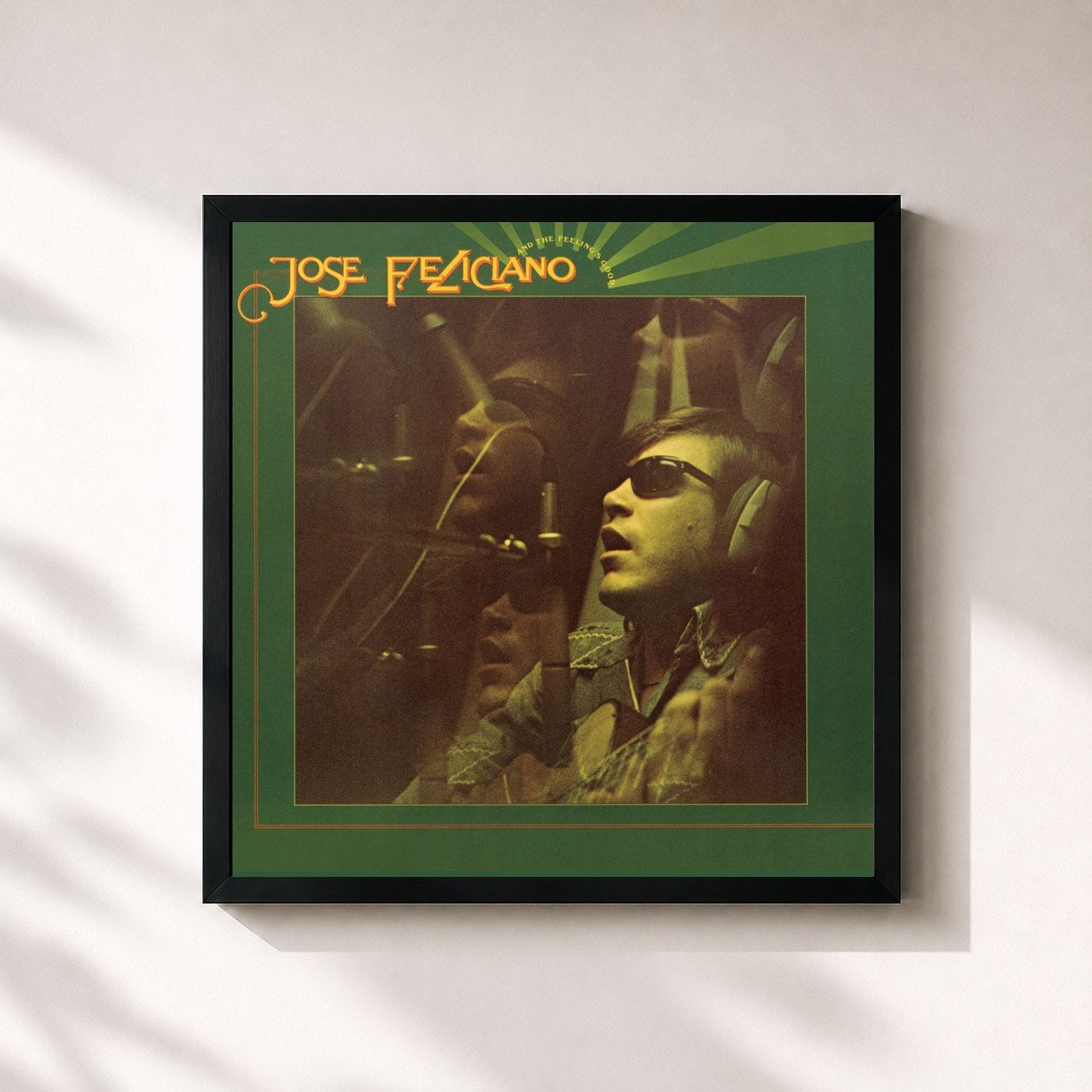 #noir Tableau carré de l'album And The Feeling's Good de José Feliciano, cadre noir 32x32 cm