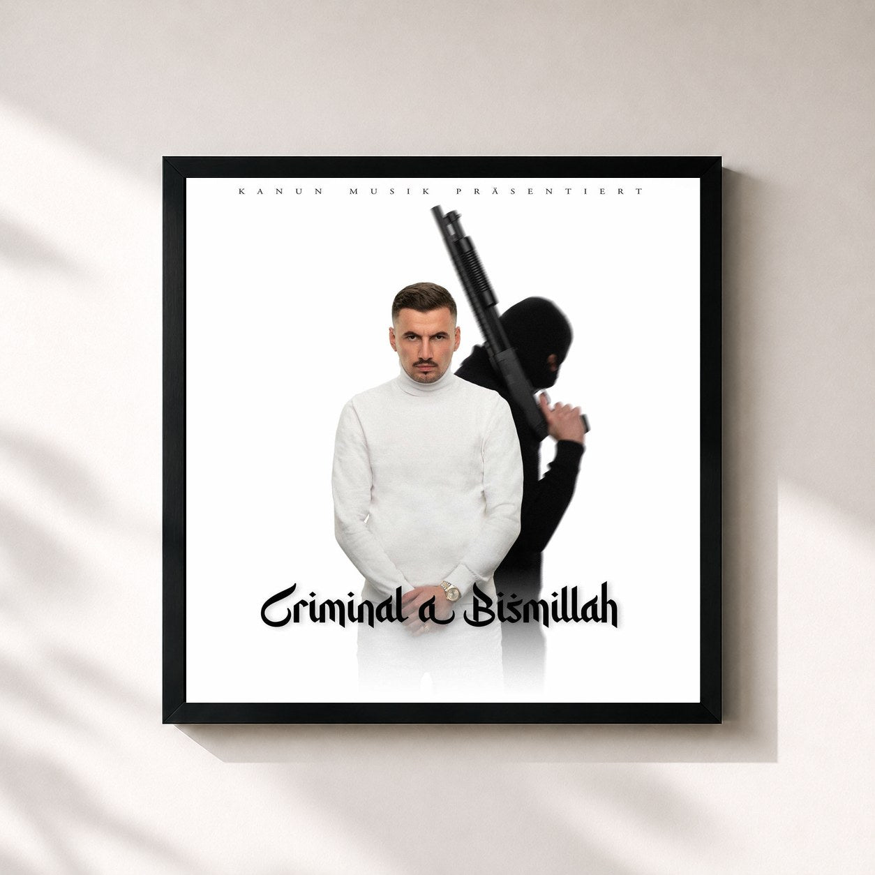 #noir Tableau carré de l'album Criminal A Bismillah de GENT, cadre noir 32x32 cm