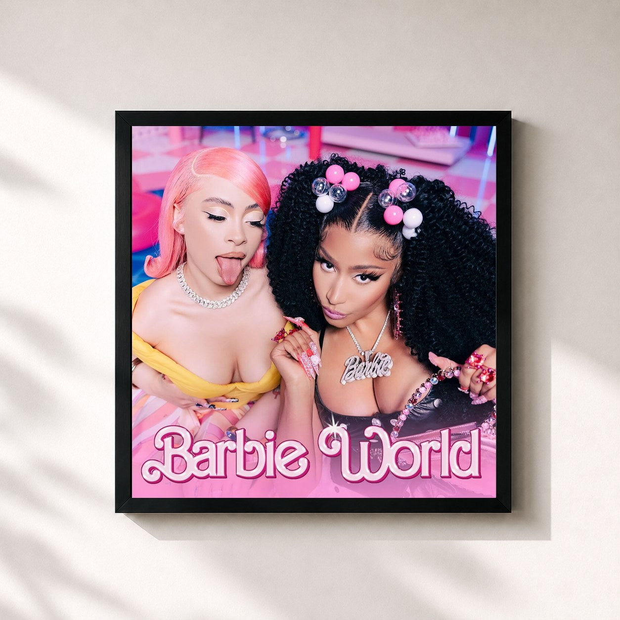 #noir Tableau carré de l'album Barbie World (with Aqua) [From Barbie The Album] de Nicki Minaj, cadre noir 32x32 cm
