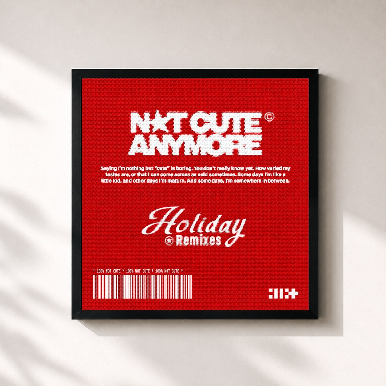 #noir Tableau carré de l'album NOT CUTE ANYMORE (Holiday Remixes) de ILLIT , cadre noir 32x32 cm