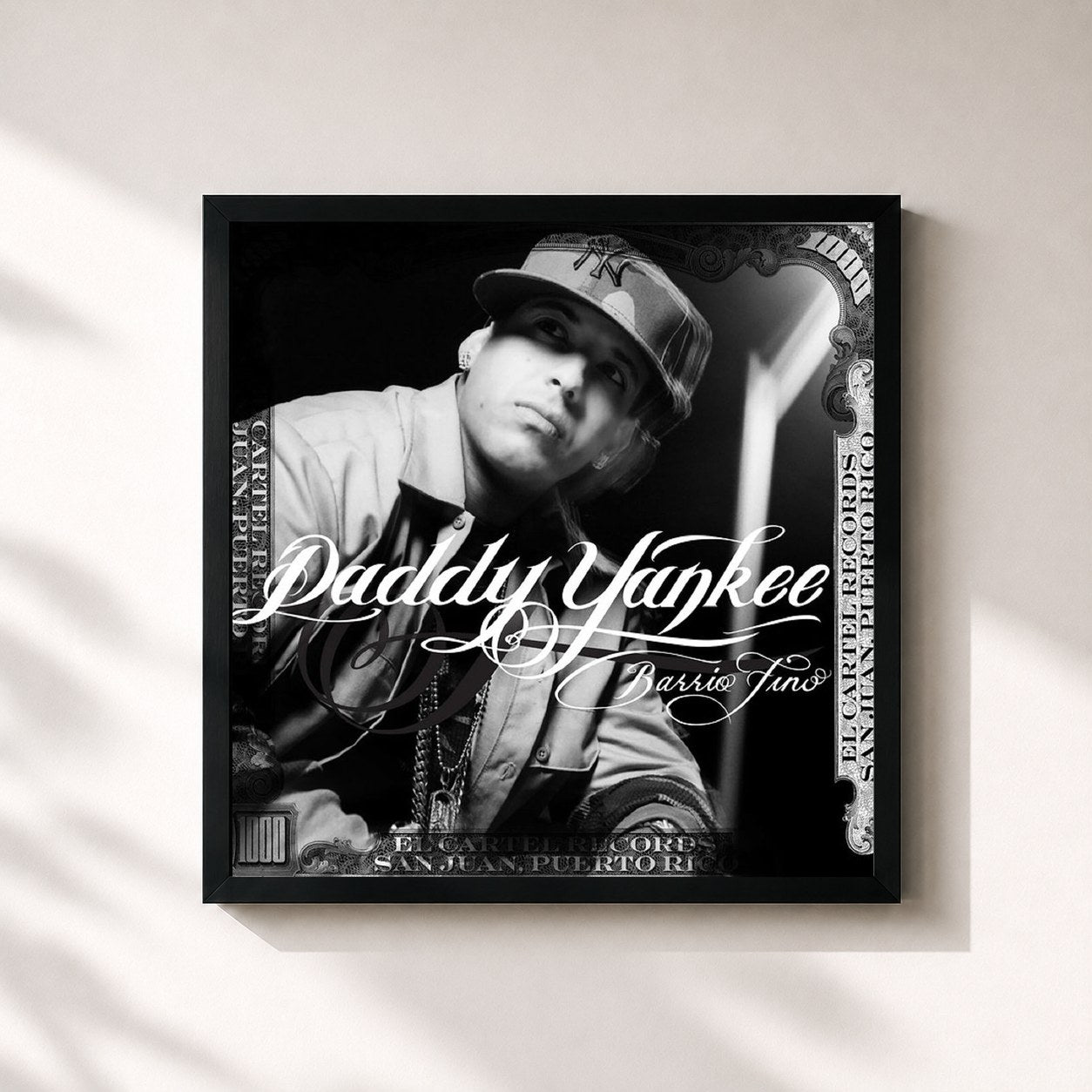 #noir Tableau carré de l'album Barrio Fino (Bonus Track Version) de Daddy Yankee, cadre noir 32x32 cm
