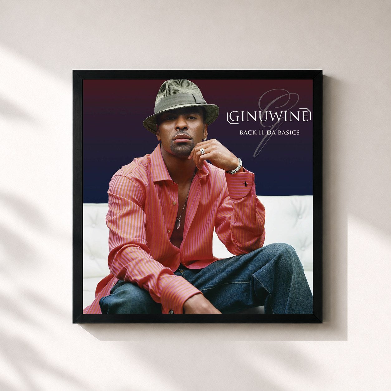 #noir Tableau carré de l'album Back II Da Basics de Ginuwine, cadre noir 32x32 cm