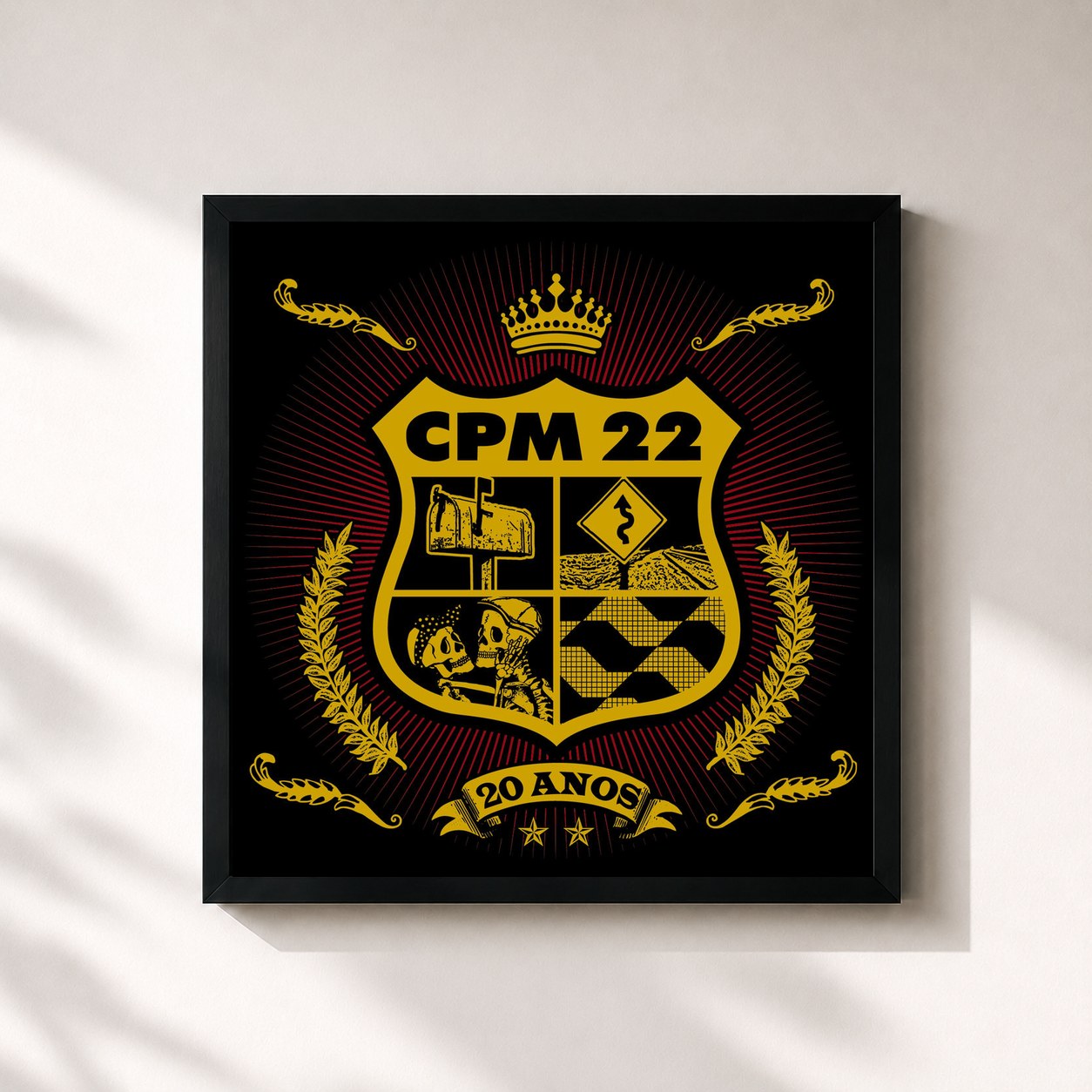 #noir Tableau carré de l'album CPM22 - 20 Anos de CPM 22, cadre noir 32x32 cm