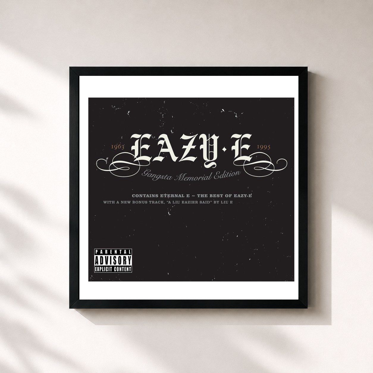 #noir Tableau carré de l'album Gangsta Memorial de Eazy-E, cadre noir 32x32 cm