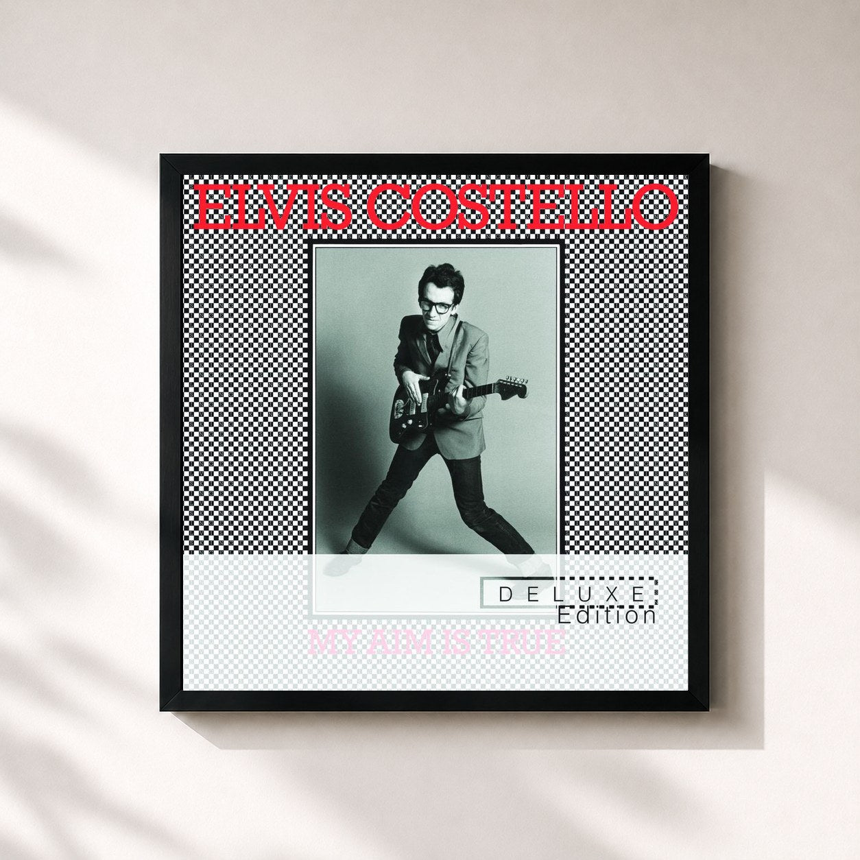 #noir Tableau carré de l'album My Aim Is True de Elvis Costello, cadre noir 32x32 cm