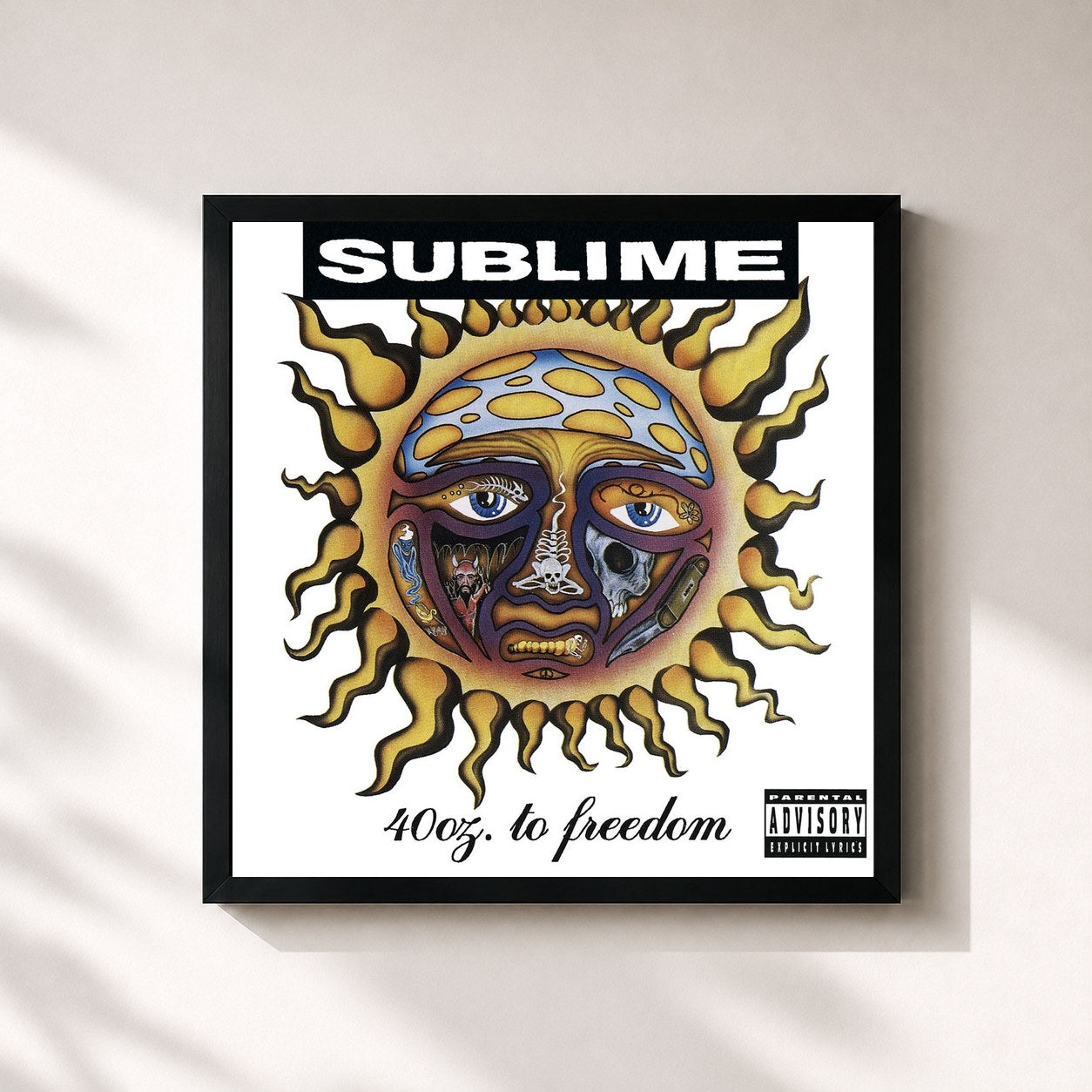 #noir Tableau carré de l'album 40oz. To Freedom de Sublime, cadre noir 32x32 cm