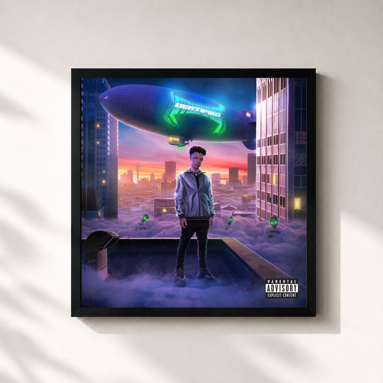 #noir Tableau carré de l'album Certified Hitmaker de Lil Mosey, cadre noir 32x32 cm